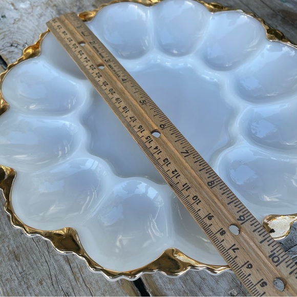 Deviled egg platter white gold trim vintage serving tray - Picture 6 of 6